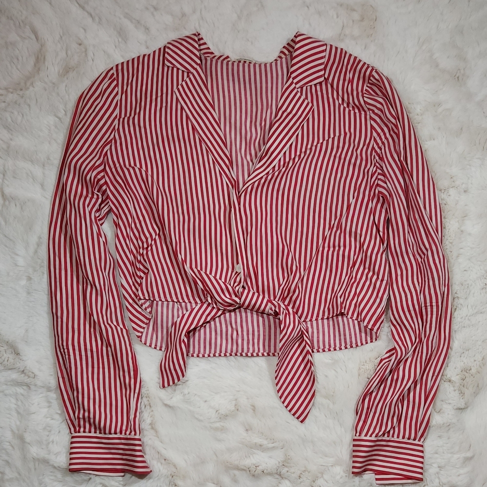 Reformation red striped shirt